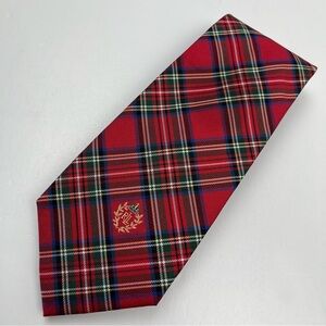 Lauren‎ Ralph Lauren Red Crest Tartan Plaid Mens Neck Tie Silk Office Preppy